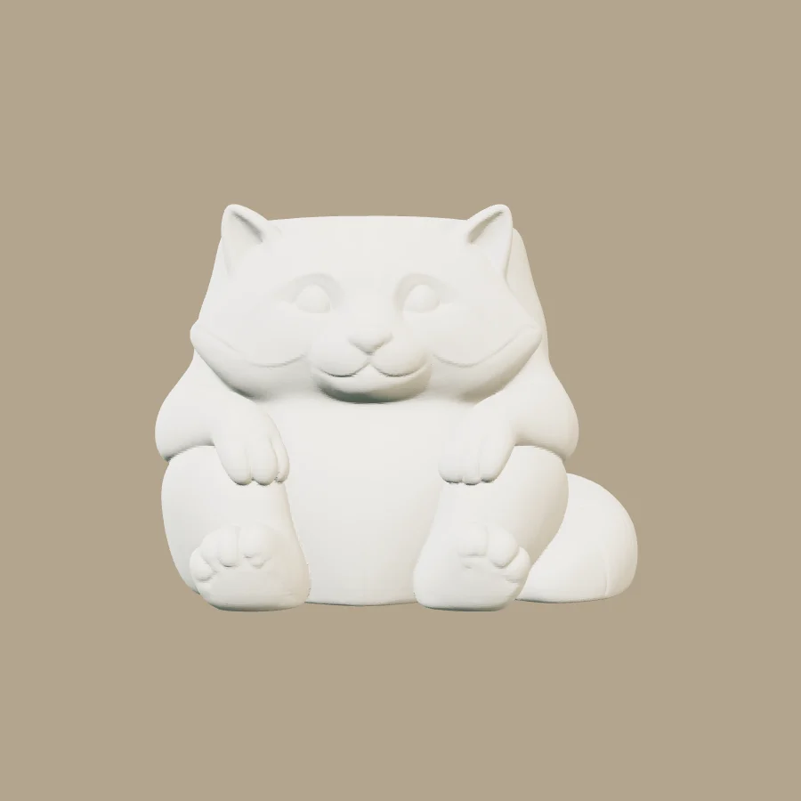 Maceta con forma de mapache · vista previa 3D