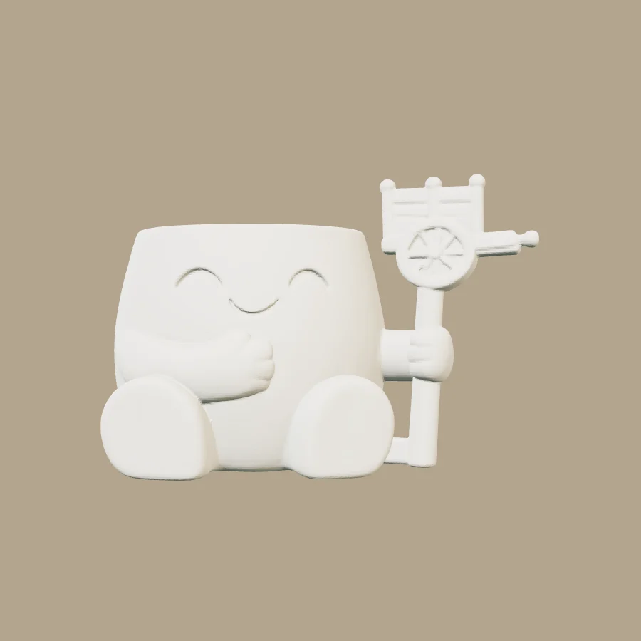 Maceta con carreta típica y asta decorativa · vista previa 3D