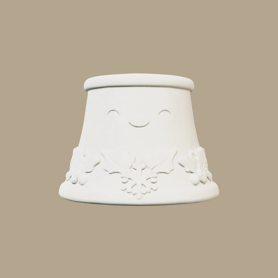 Maceta decorativa con campana navideña y copo de nieve · vista previa 3D