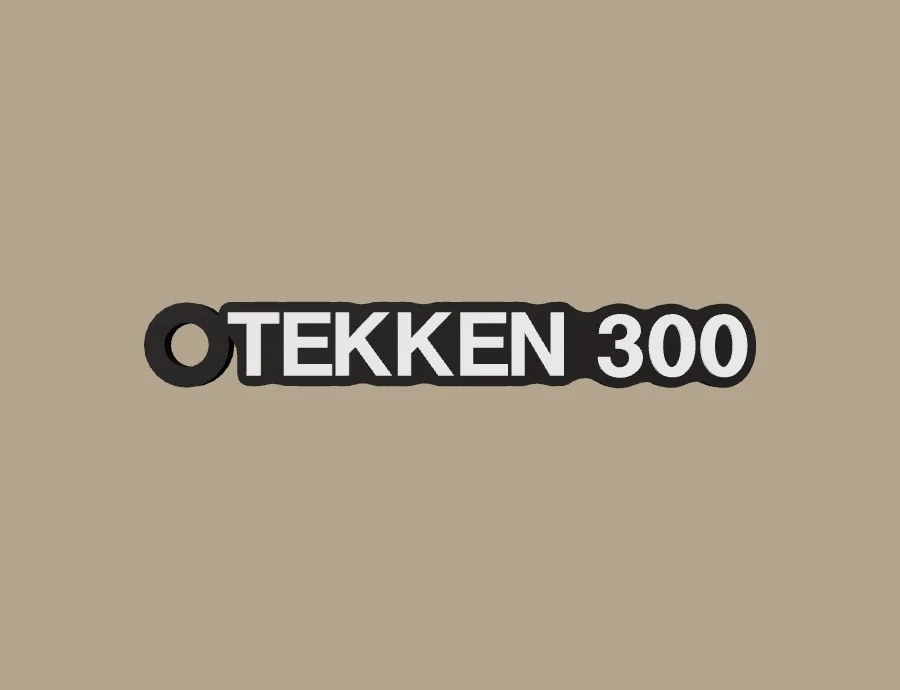 Llavero Formula TEKKEN 300, base negra y texto blanco, vista frontal del modelo 3D