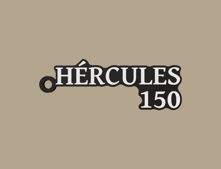 Llavero Freedom HÉRCULES 150, base negra y texto blanco, vista frontal del modelo 3D