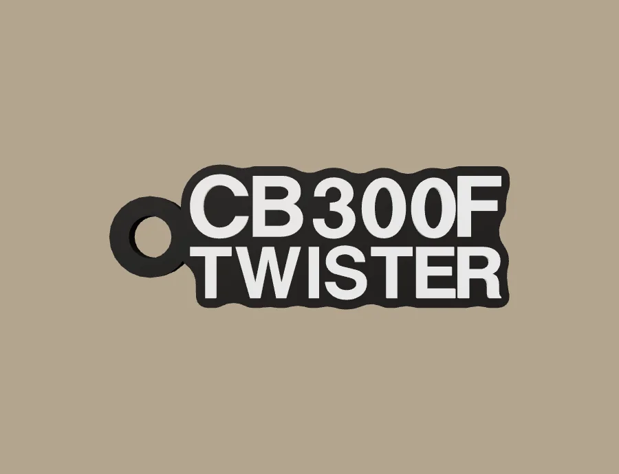 Llavero Honda CB300F TWISTER, base negra y texto blanco, vista frontal del modelo 3D