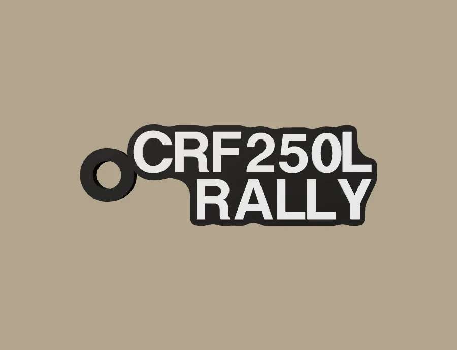 Llavero Honda CRF250L RALLY, base negra y texto blanco, vista frontal del modelo 3D