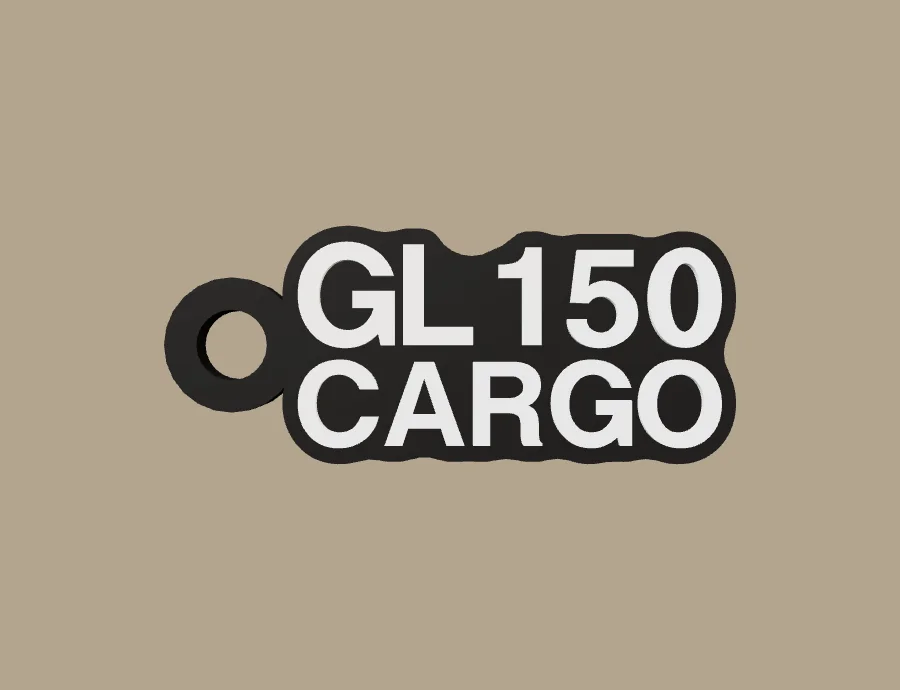 Llavero Honda GL150 CARGO, base negra y texto blanco, vista frontal del modelo 3D