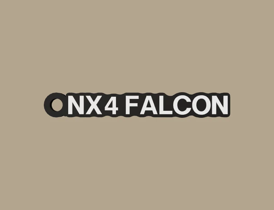 Llavero Honda NX4 FALCON, base negra y texto blanco, vista frontal del modelo 3D