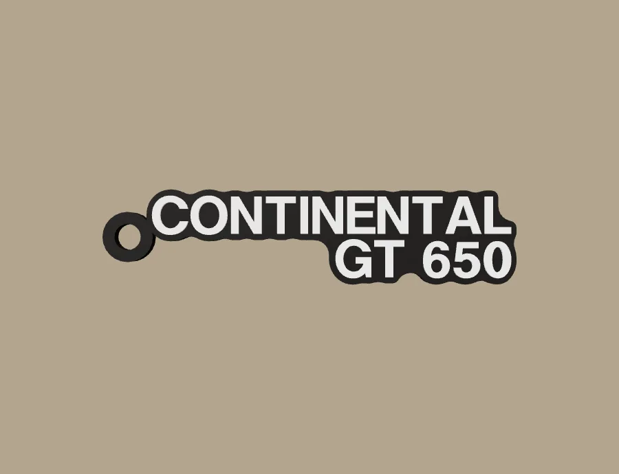 Llavero Royal Enfield CONTINENTAL GT 650, base negra y texto blanco, vista frontal del modelo 3D