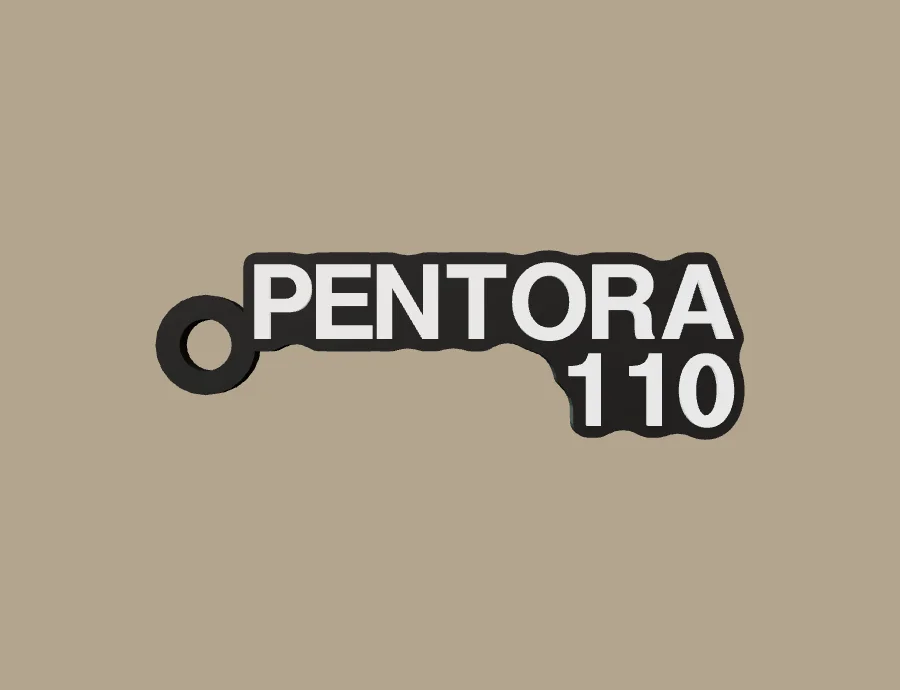 Llavero Serpento PENTORA 110, base negra y texto blanco, vista frontal del modelo 3D