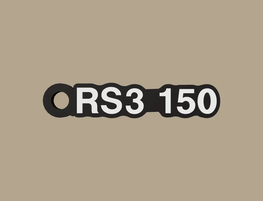 Llavero Serpento RS3 150, base negra y texto blanco, vista frontal del modelo 3D