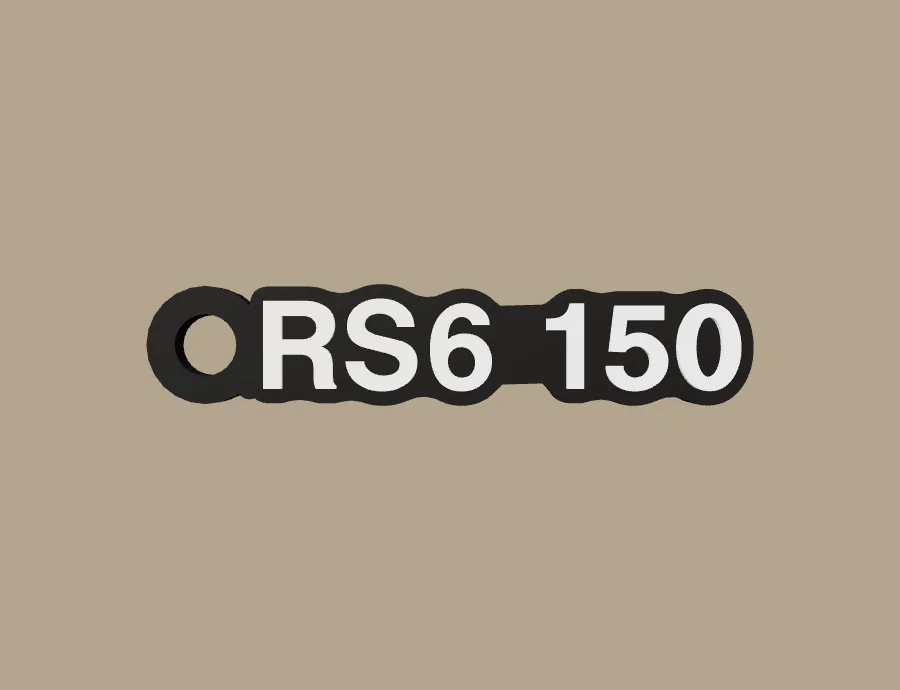 Llavero Serpento RS6 150, base negra y texto blanco, vista frontal del modelo 3D