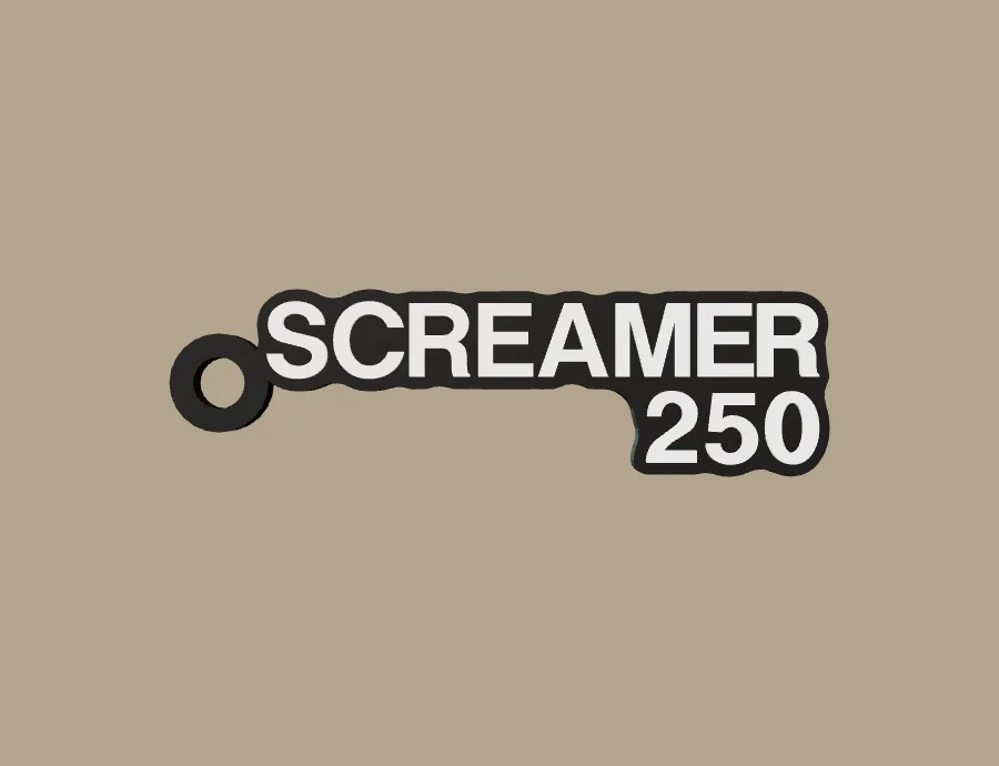 Llavero Vento SCREAMER 250, base negra y texto blanco, vista frontal del modelo 3D