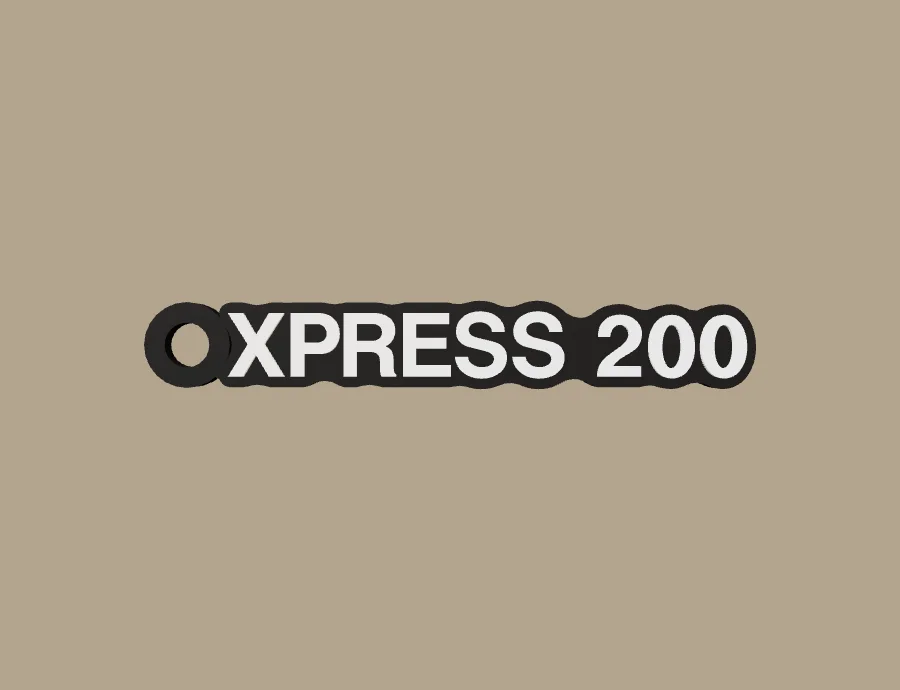 Llavero Vento XPRESS 200, base negra y texto blanco, vista frontal del modelo 3D