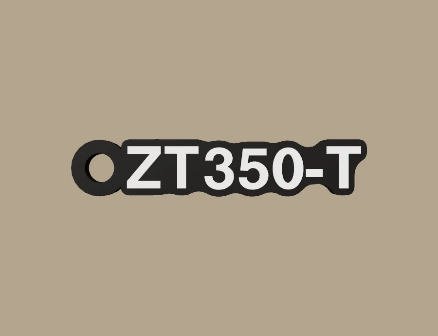 Llavero Zontes ZT350-T, base negra y texto blanco, vista frontal del modelo 3D