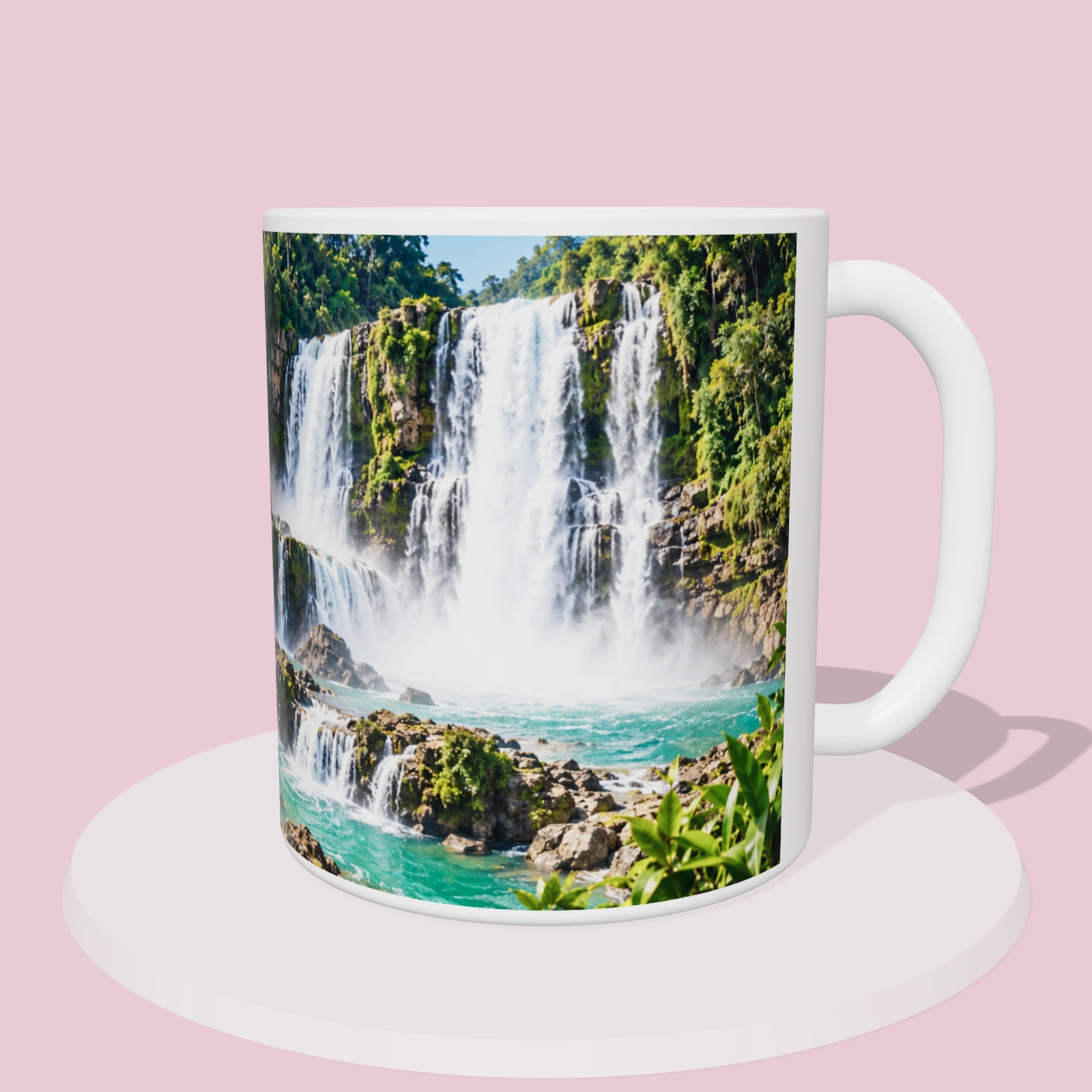 Taza Costa Rica: Aventura en catarata Nauyaca, vista 3D del diseño sublimado en la taza