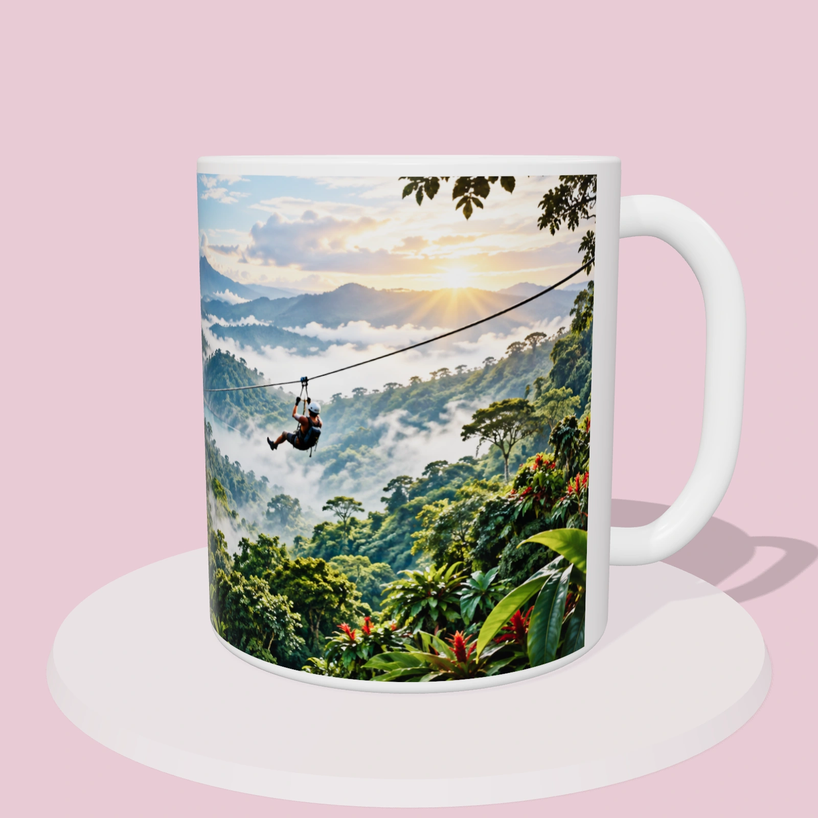 Taza Costa Rica: Aventura en Monteverde, vista 3D del diseño sublimado en la taza