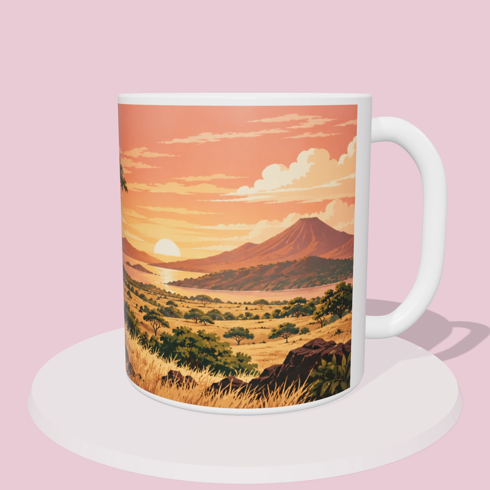 Taza Costa Rica: Cabalgata al atardecer en Guanacaste, vista 3D del diseño sublimado en la taza