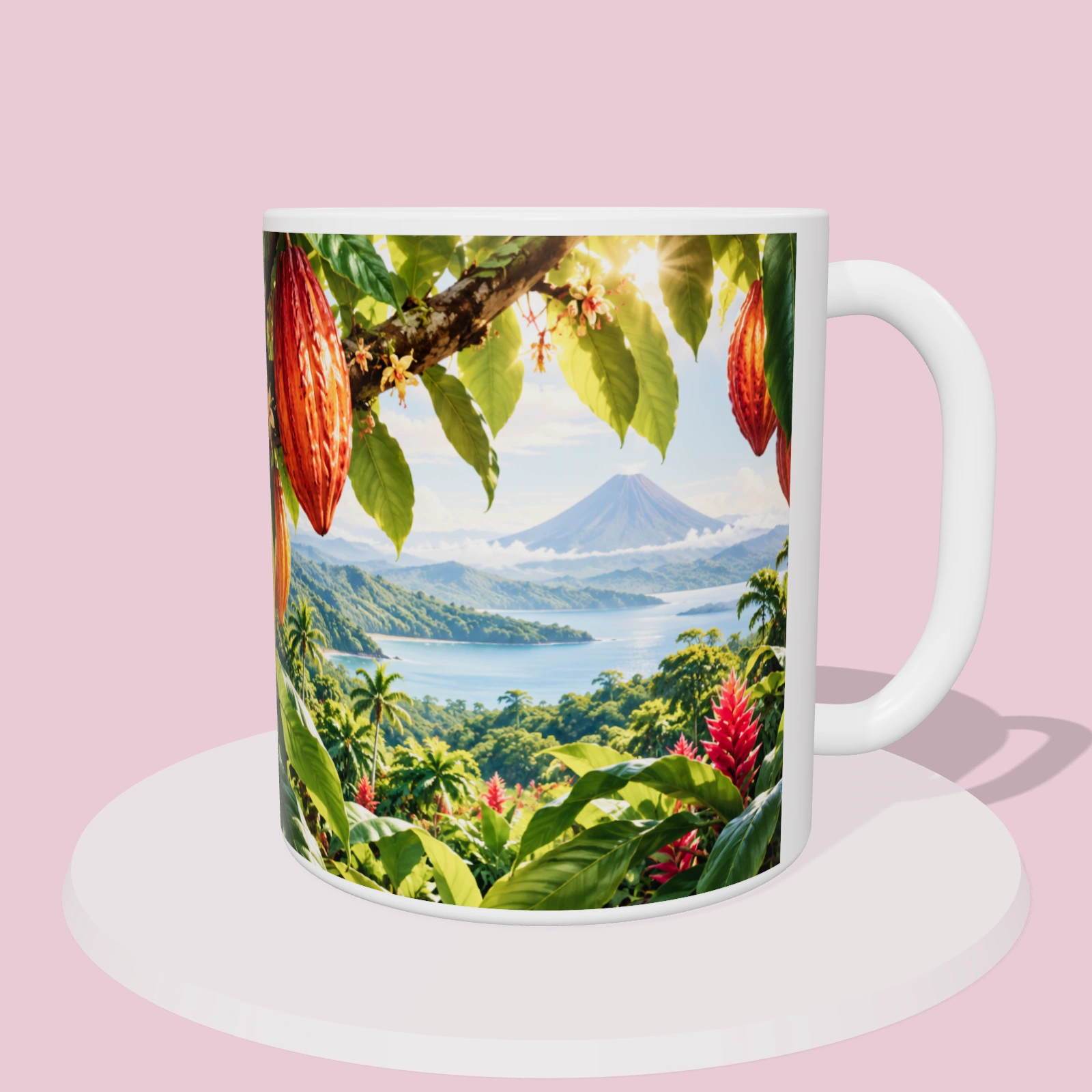 Taza Costa Rica: Cacao tropical costarricense, vista 3D del diseño sublimado en la taza