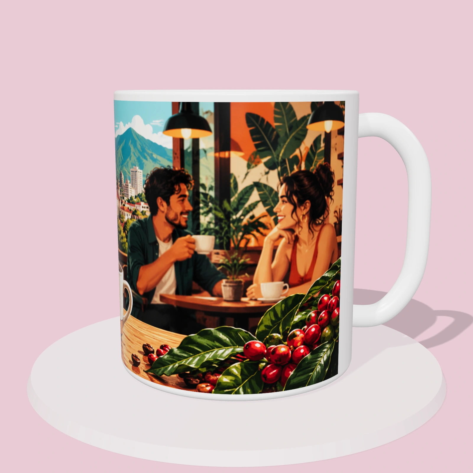 Taza Costa Rica: Café de especialidad costarricense, vista 3D del diseño sublimado en la taza