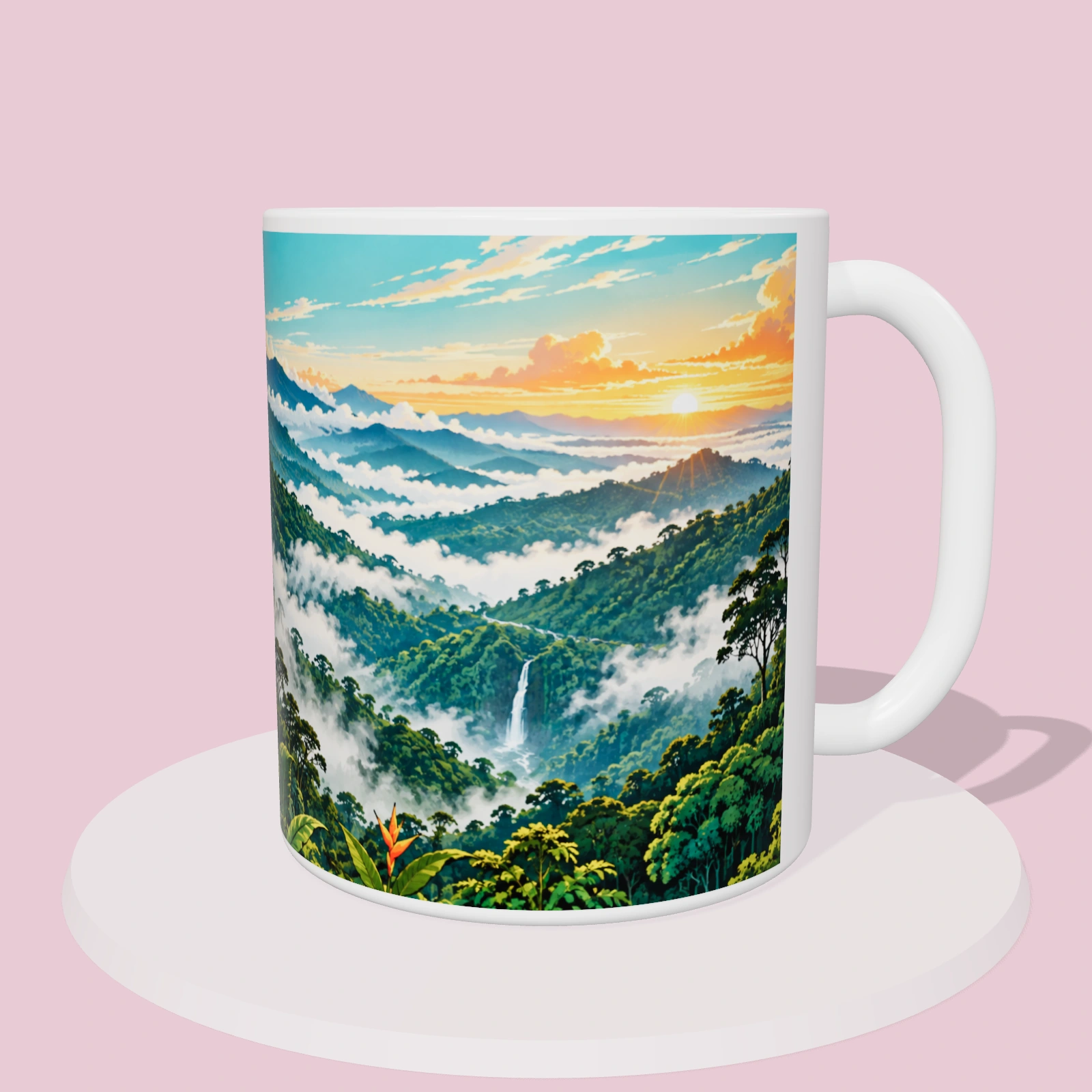 Taza Costa Rica: Ciclismo de montaña en Talamanca, vista 3D del diseño sublimado en la taza