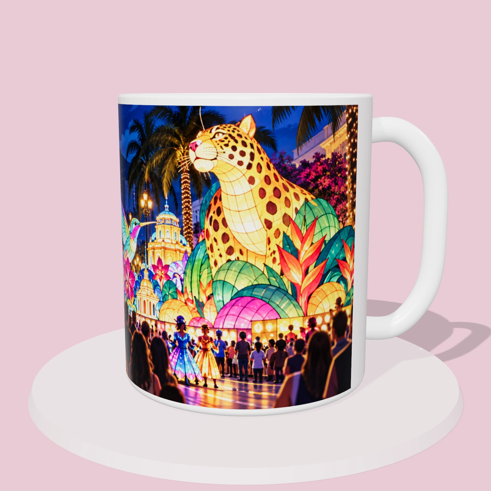 Taza Costa Rica: Festival de luces en San José, vista 3D del diseño sublimado en la taza