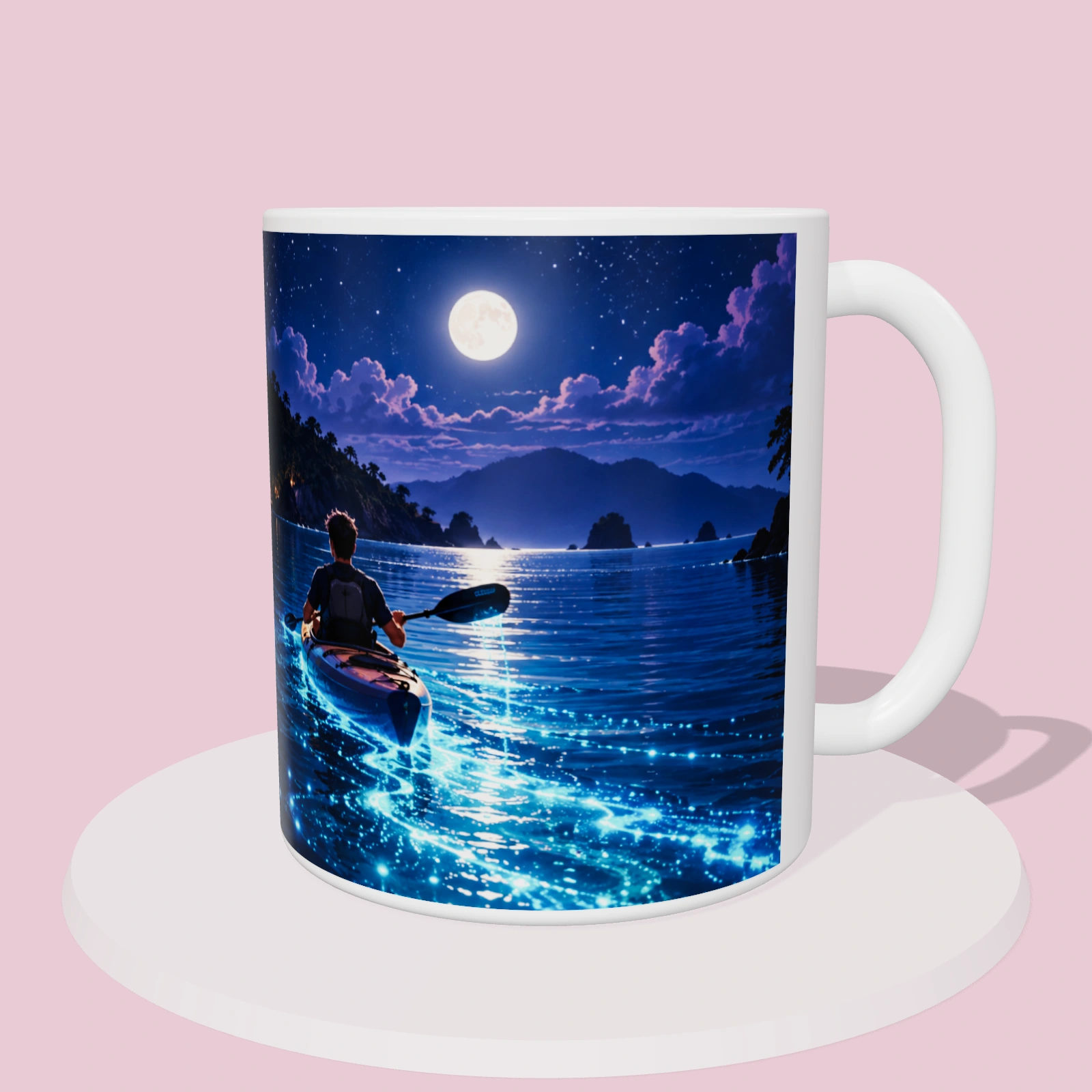 Taza Costa Rica: Kayak entre aguas bioluminiscentes, vista 3D del diseño sublimado en la taza