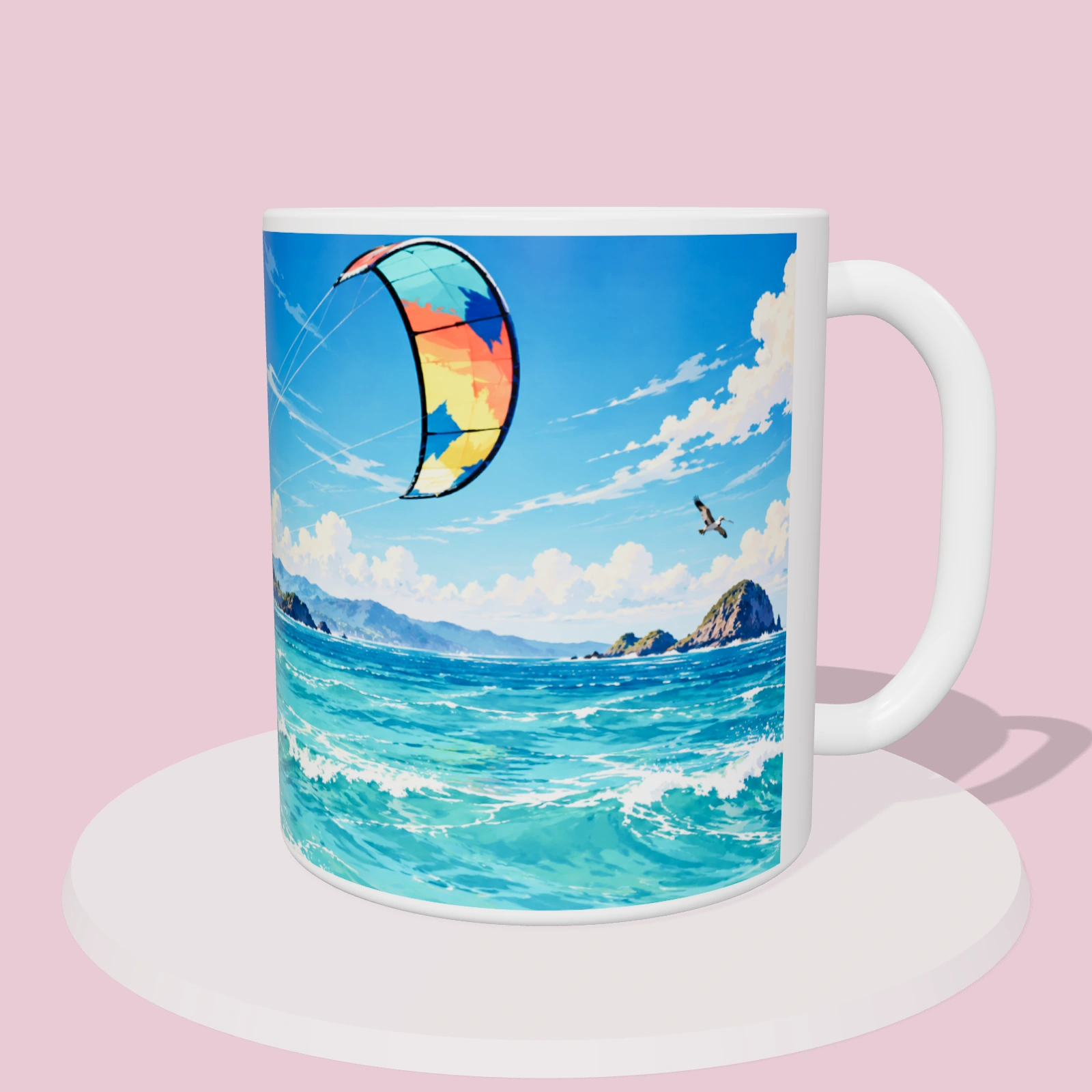 Taza Costa Rica: Kitesurf en Bahía Salinas, vista 3D del diseño sublimado en la taza