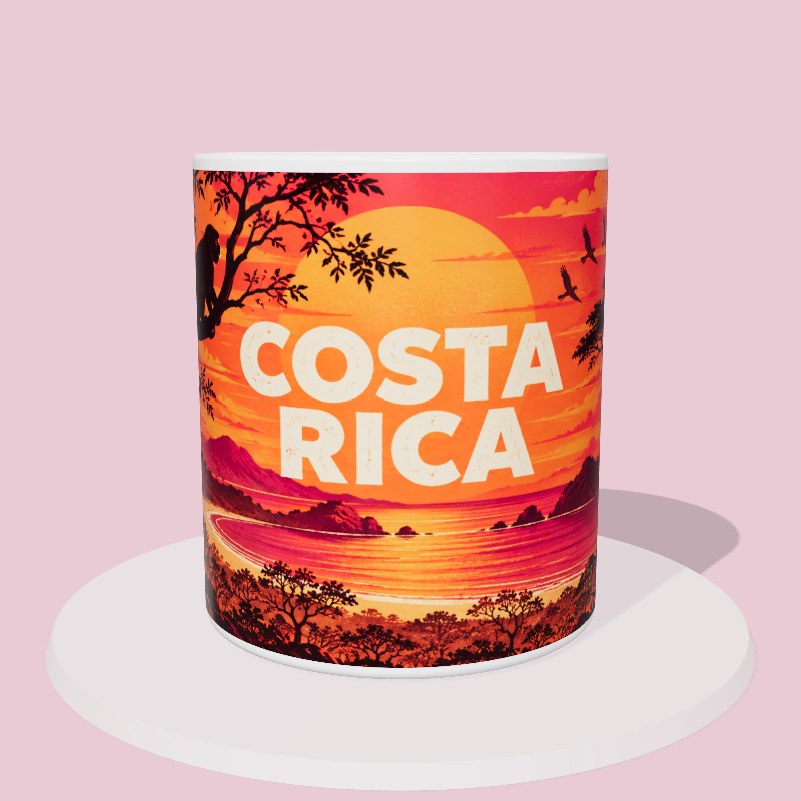 Taza de Costa Rica: Monos congos de Guanacaste, vista 3D con la ilustración panorámica alrededor de la taza