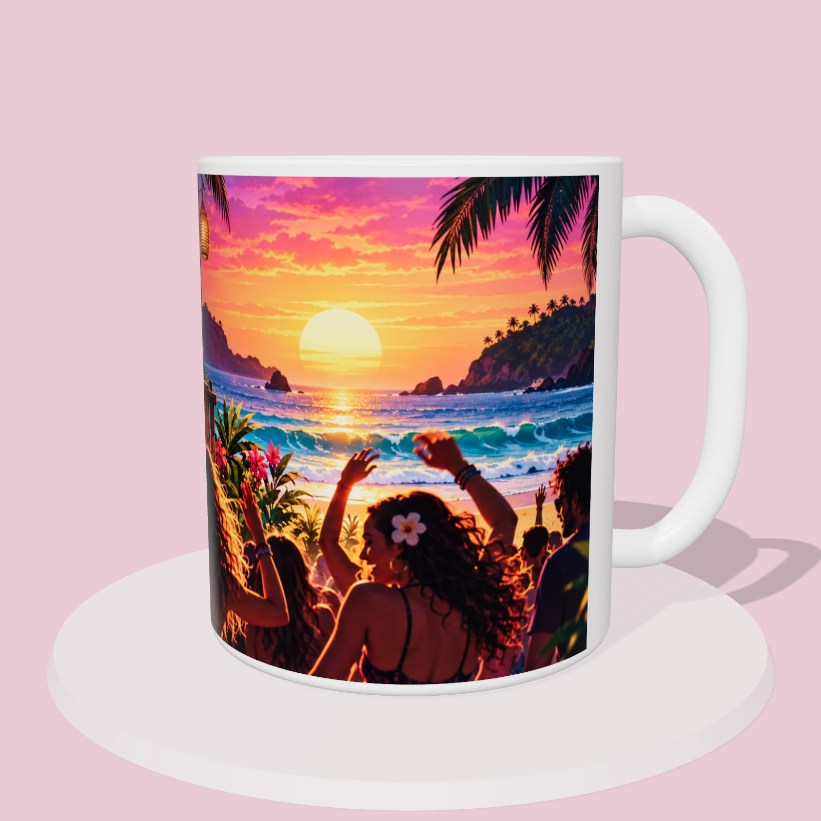 Taza Costa Rica: Música en vivo frente al Pacífico, vista 3D del diseño sublimado en la taza