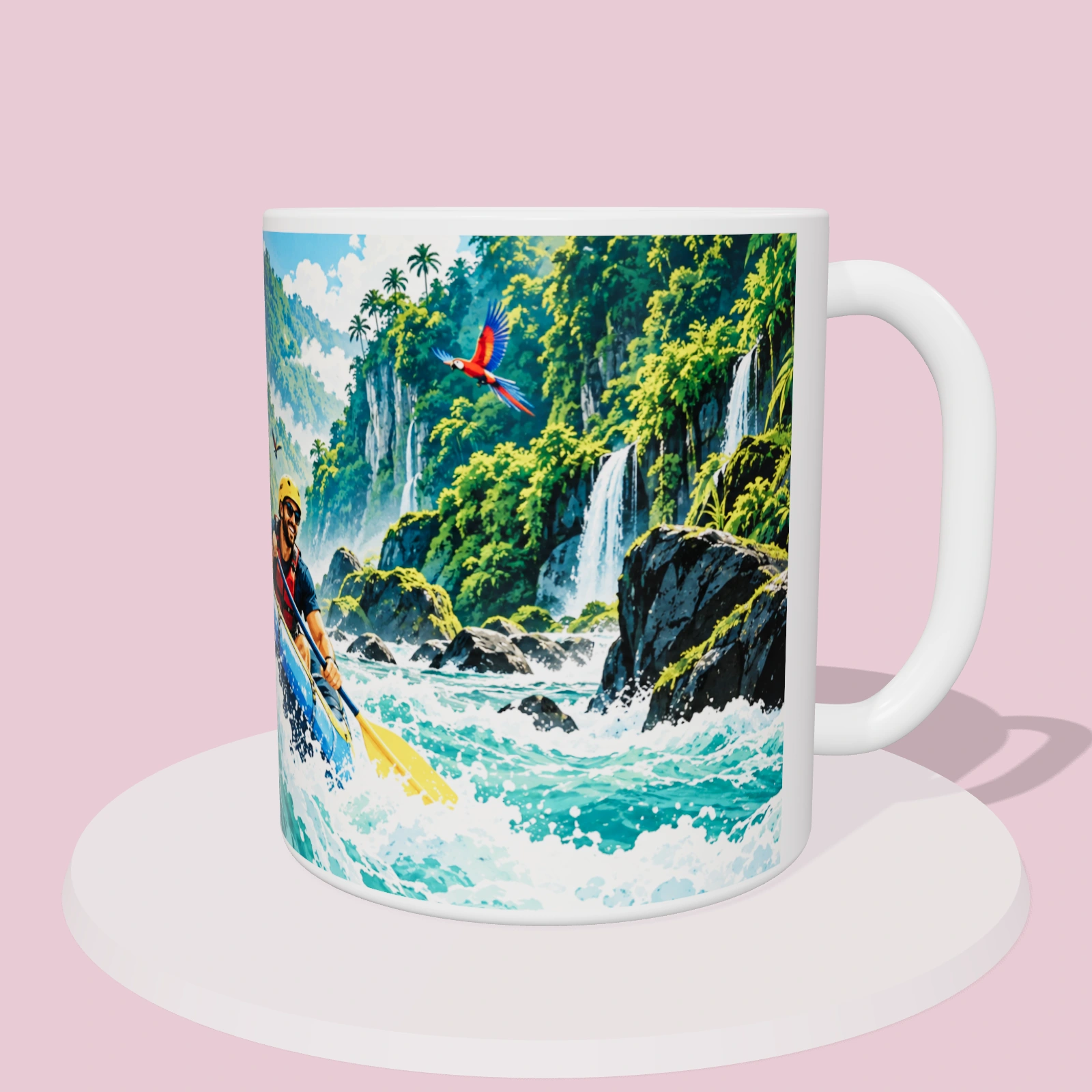 Taza Costa Rica: Rafting en el río Pacuare, vista 3D del diseño sublimado en la taza