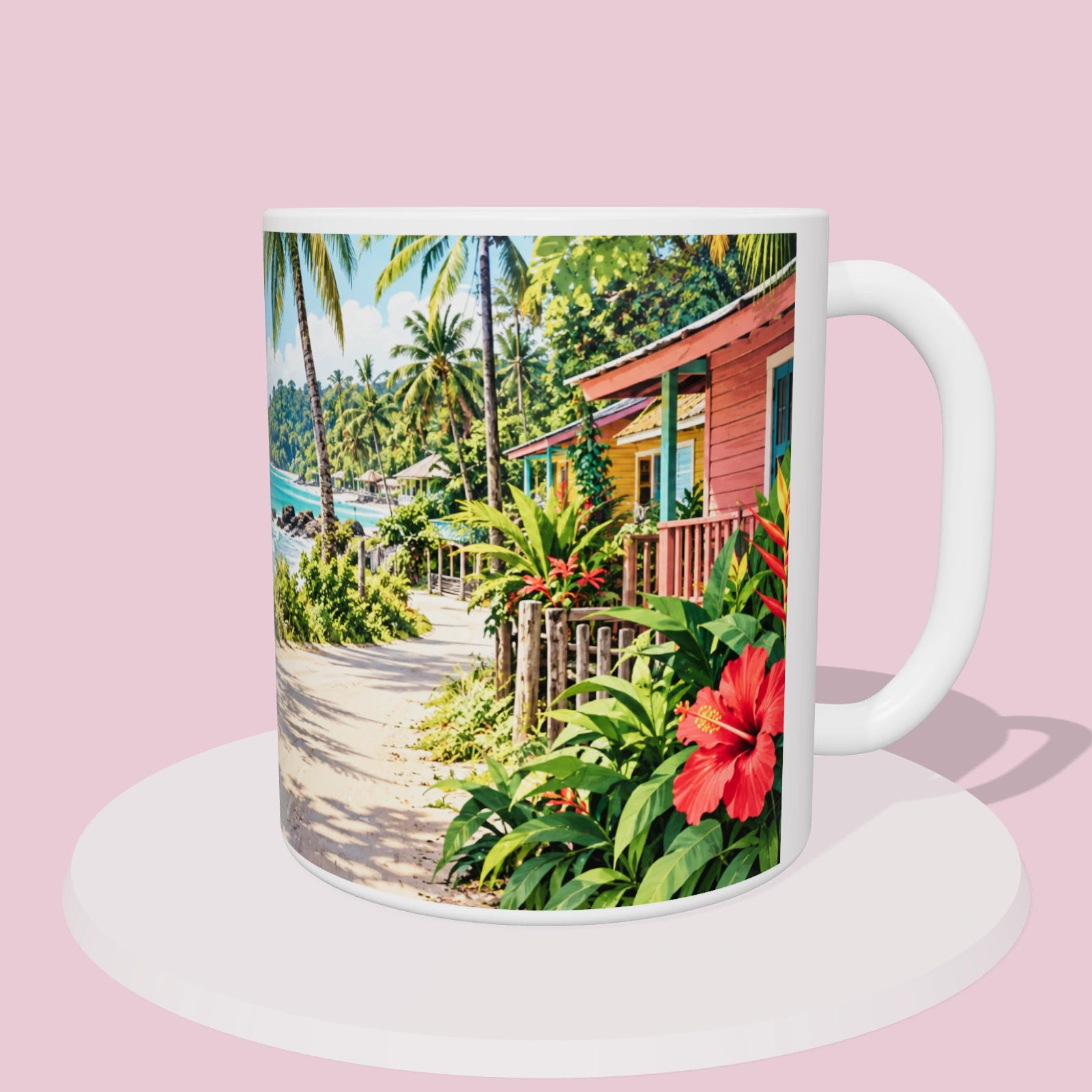 Taza Costa Rica: Paseo en bicicleta por Puerto Viejo, vista 3D del diseño sublimado en la taza