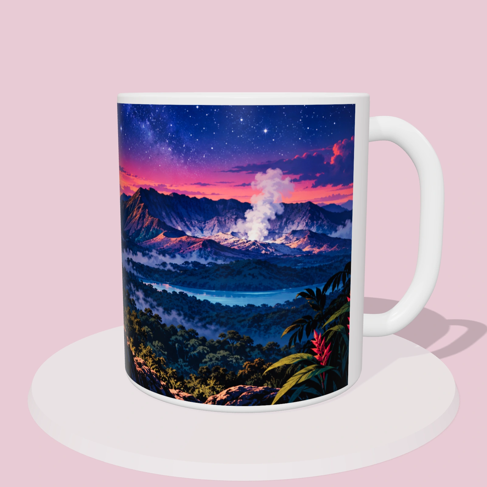 Taza Costa Rica: Senderismo nocturno en Rincón de la Vieja, vista 3D del diseño sublimado en la taza