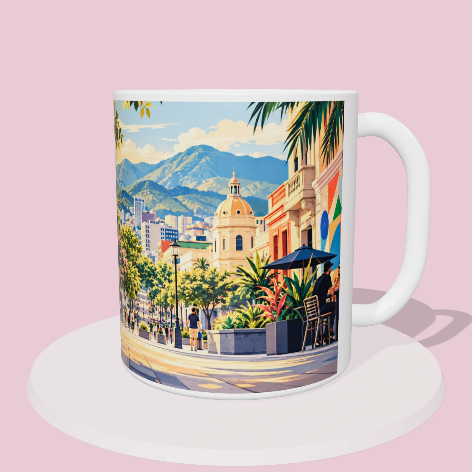 Taza Costa Rica: Skate urbano en San José, vista 3D del diseño sublimado en la taza