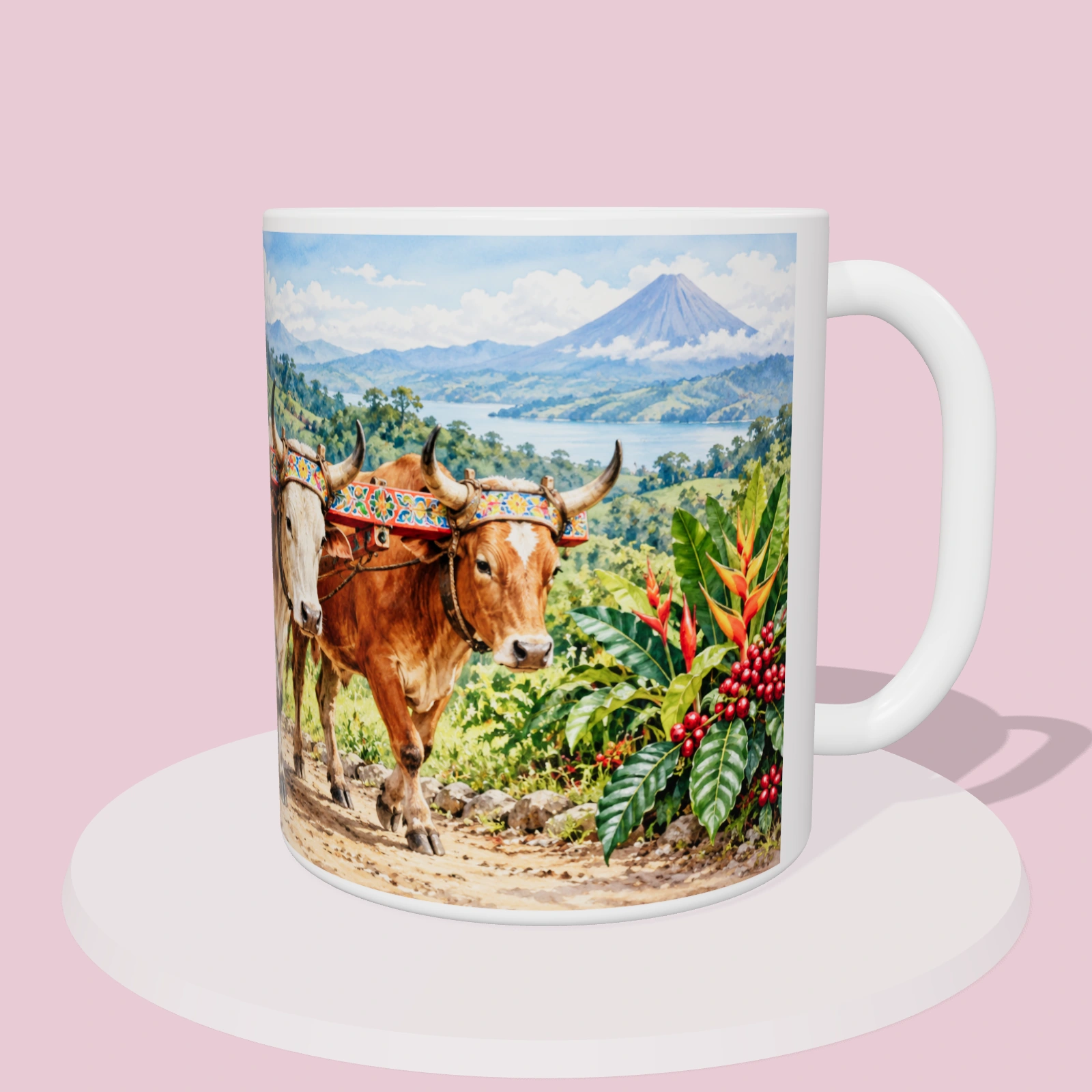 Taza de Costa Rica - Carreta típica costarricense, vista 3D del diseño sublimado en la taza