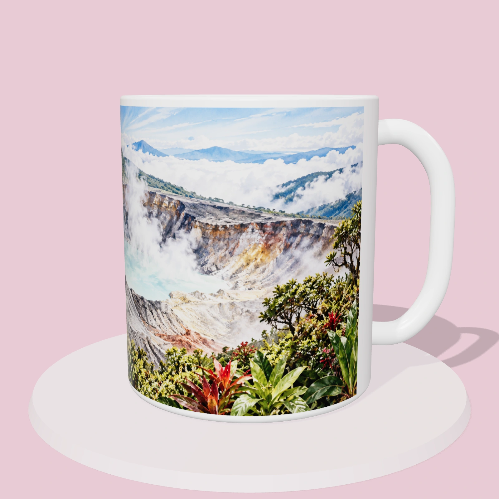 Taza de Costa Rica - Cráter del volcán Poás, vista 3D del diseño sublimado en la taza