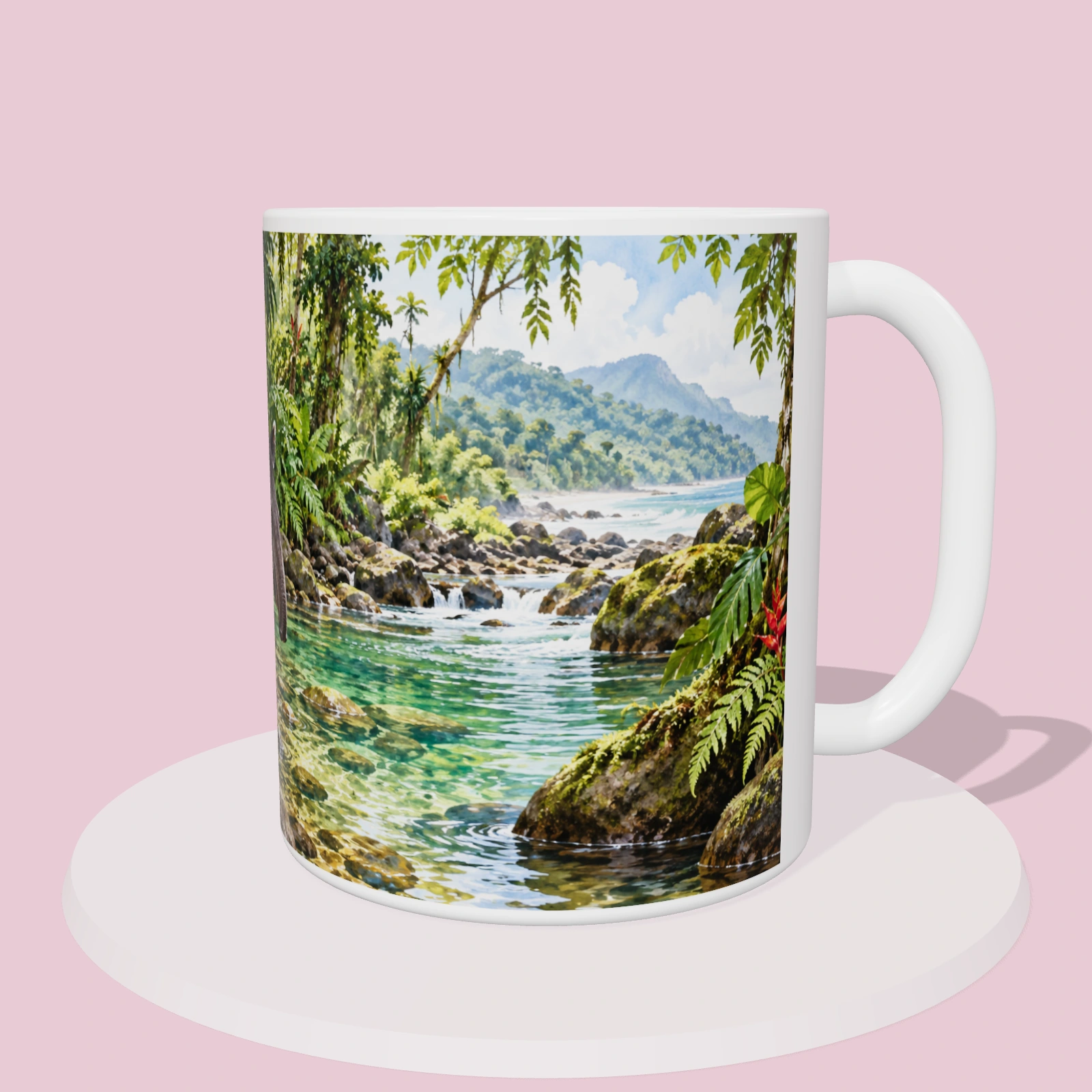 Taza de Costa Rica - Danta de Corcovado, vista 3D del diseño sublimado en la taza