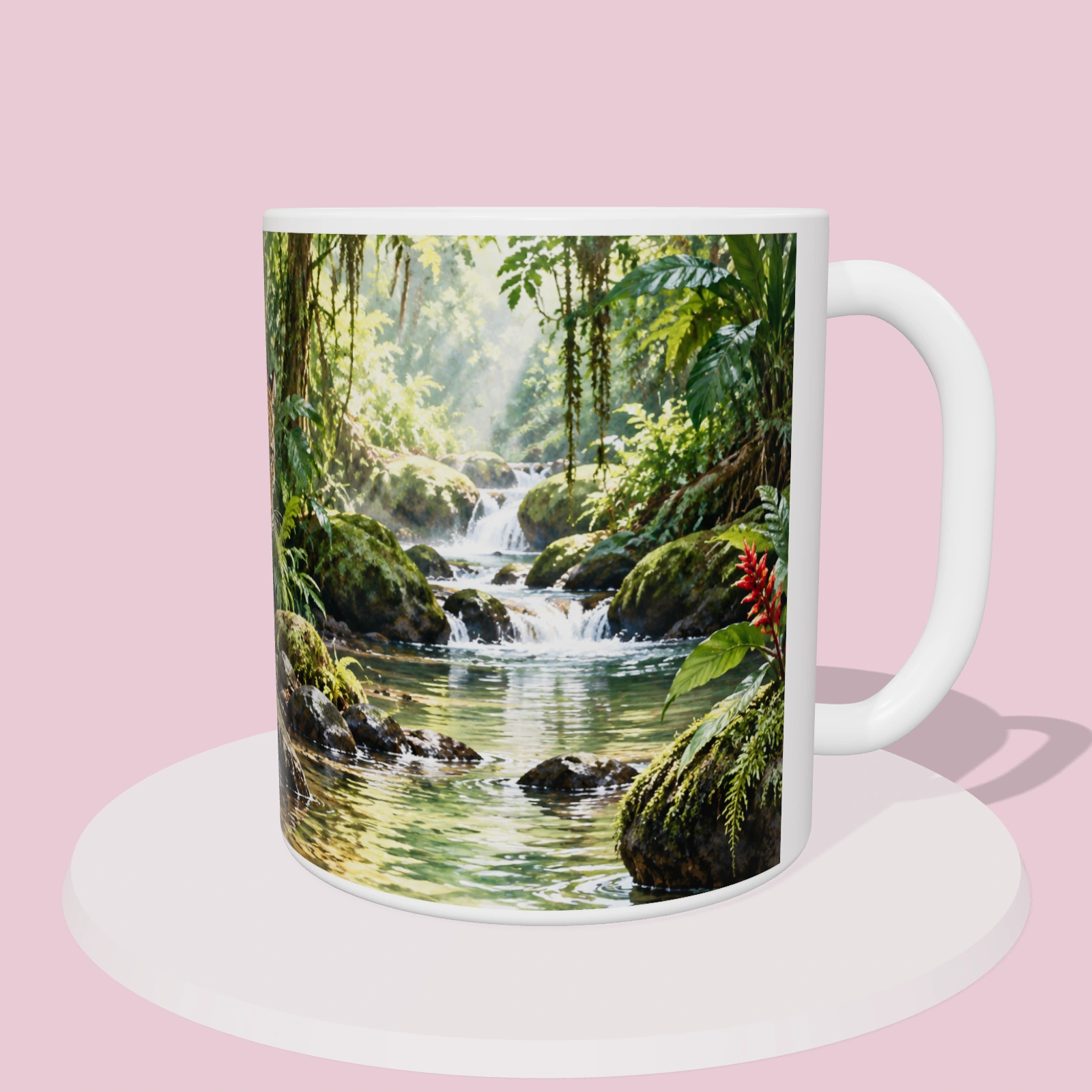 Taza de Costa Rica - Jaguar de Corcovado, vista 3D del diseño sublimado en la taza