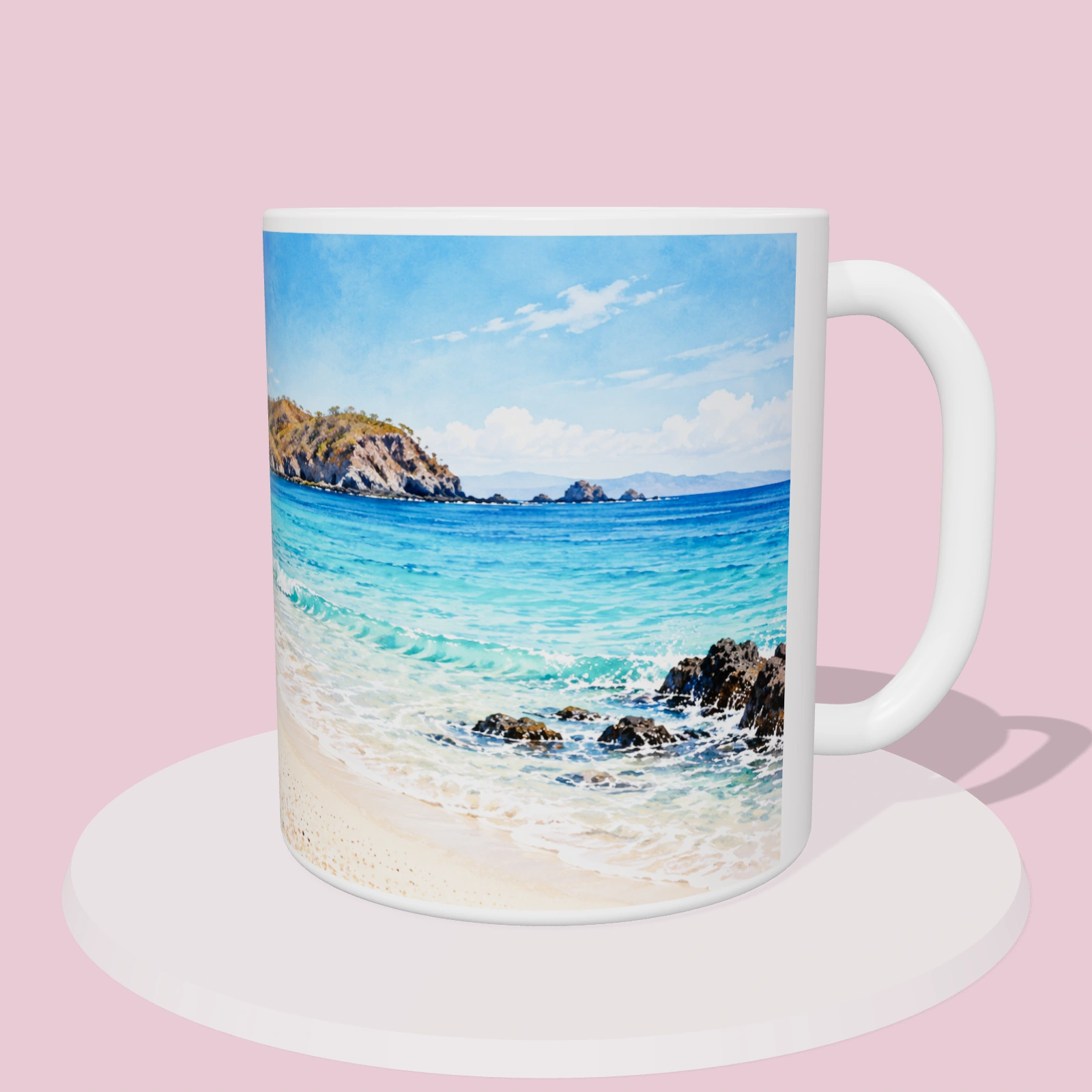 Taza de Costa Rica - Playa Conchal, vista 3D del diseño sublimado en la taza