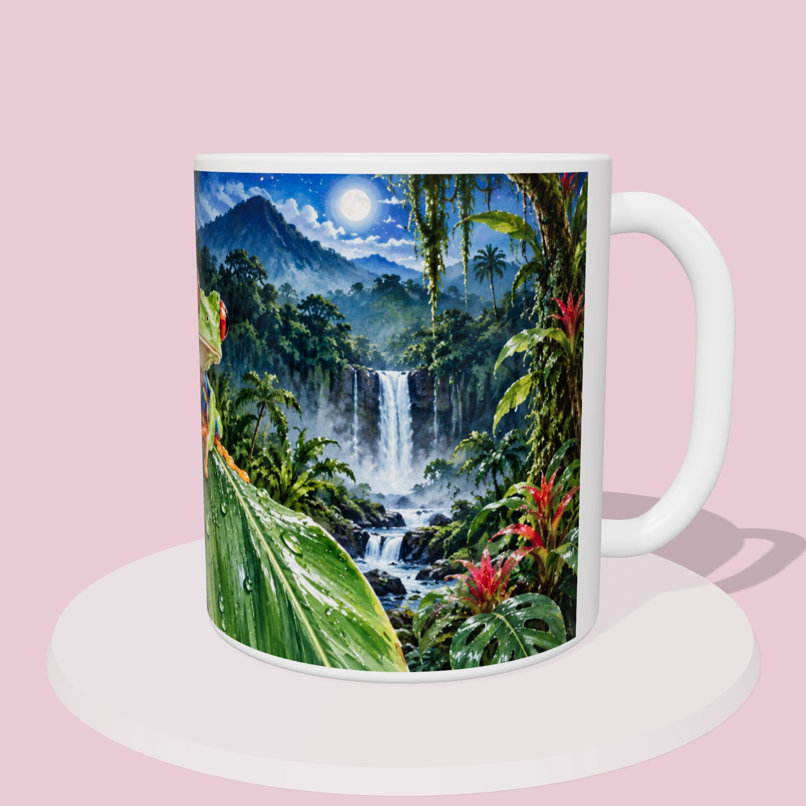 Taza de Costa Rica - Rana de ojos rojos, vista 3D del diseño sublimado en la taza