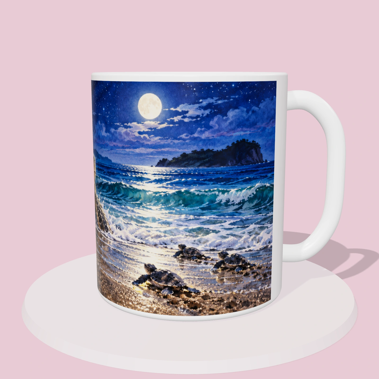 Taza de Costa Rica - Tortuga lora de Ostional, vista 3D del diseño sublimado en la taza