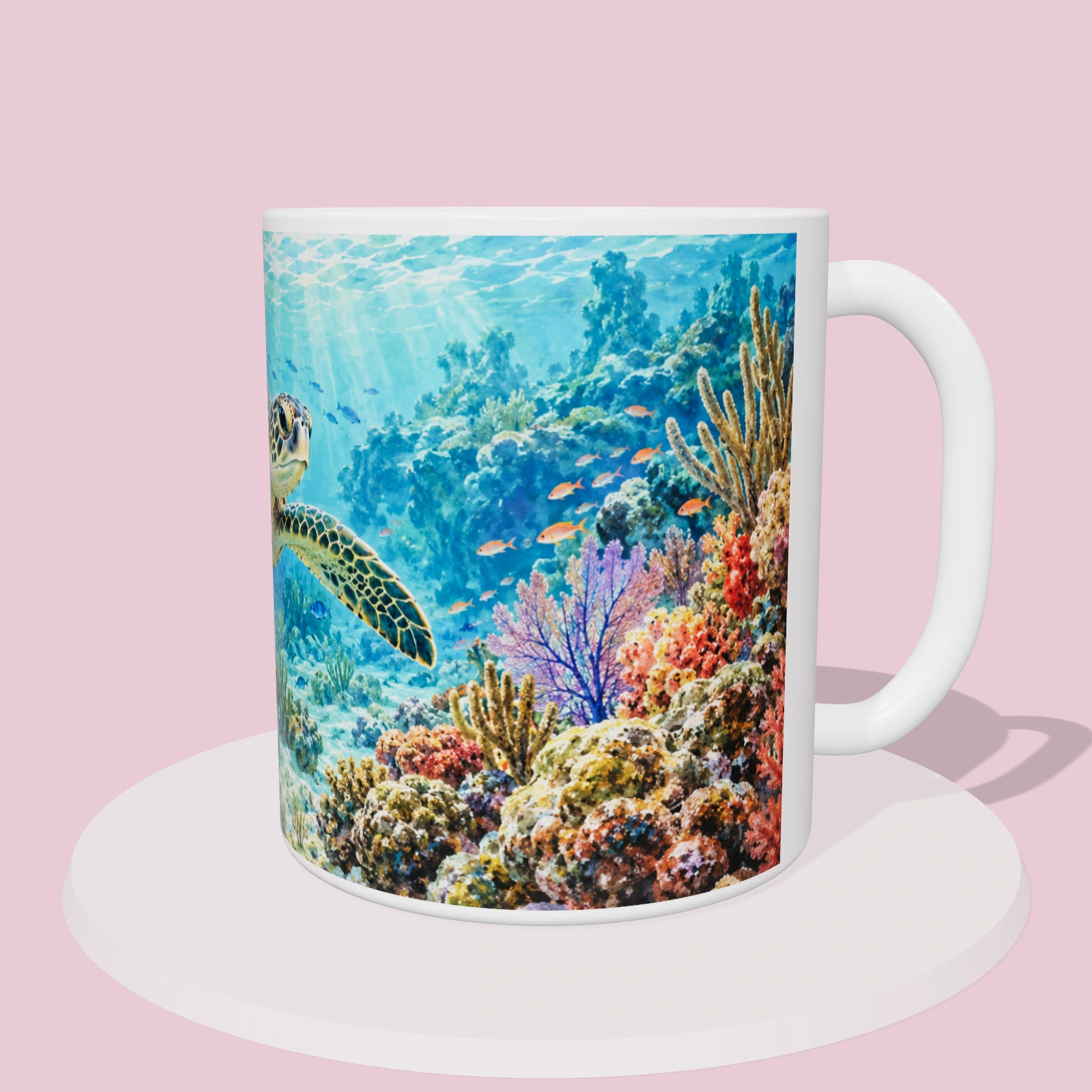 Taza de Costa Rica - Tortuga marina de Gandoca, vista 3D del diseño sublimado en la taza